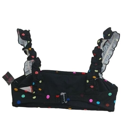 No Boundaries Juniors S Swim Top Black Multicolor Polka Dot Ruffle Strap Bikini - Picture 3 of 5